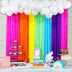 Rainbow Party Backdrop with Balloon Garland, Rainbow Cloud Birthday Photo Backdr
