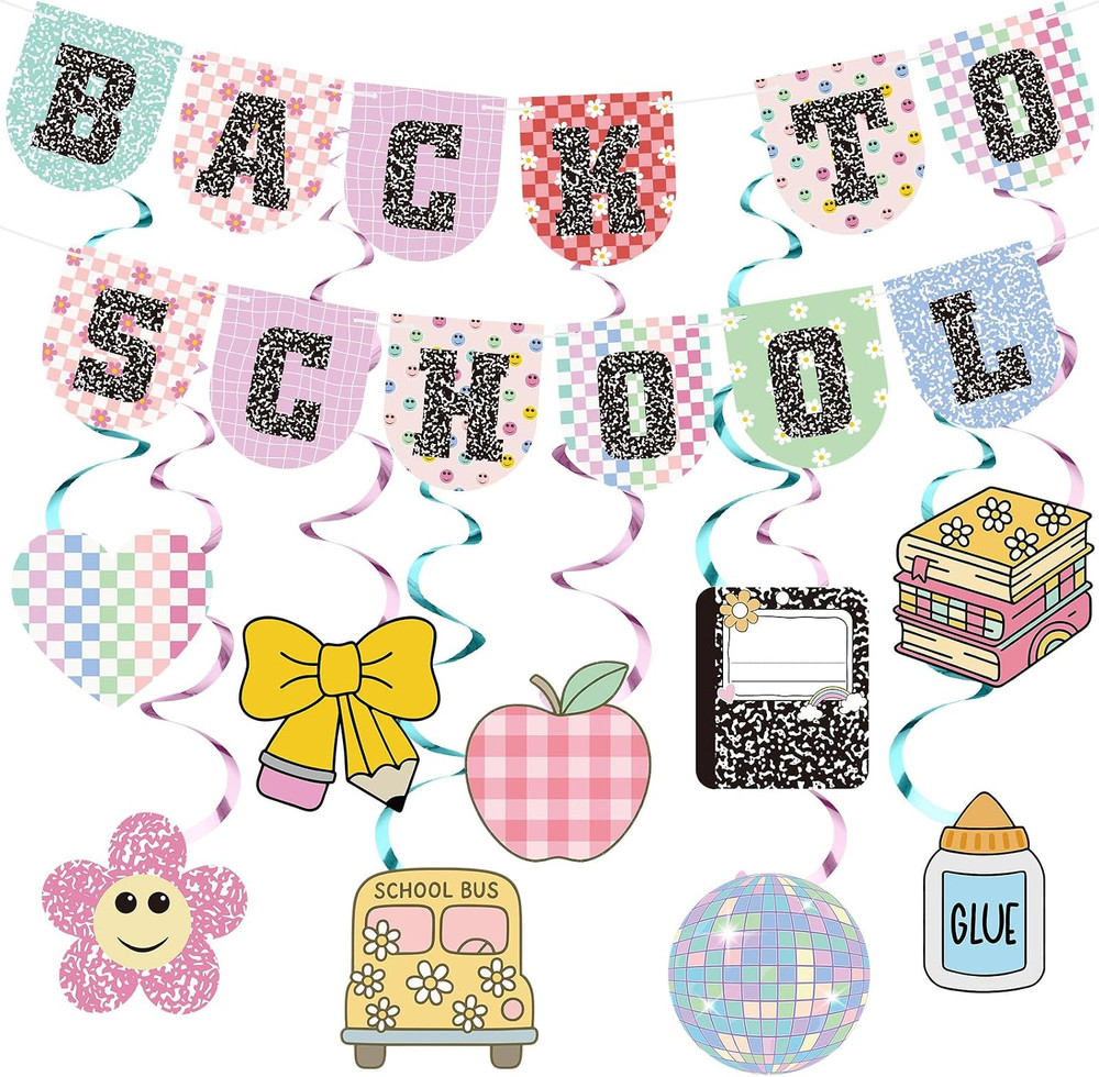 30 Pcs Back to School Banner First Day of School Decorations Pastel Welcome Back