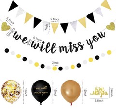 Black Gold Farewell Party Retirement Decorations Set We Will Miss You Banner Kit