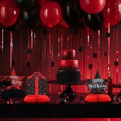 12PCS Black Red Birthday Honeycomb Table Centerpieces, Happy Birthday, Decor