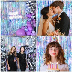 4 Packs Silver Foil Fringe Curtain, Glitter 3.25 ft x 6.58 ft,