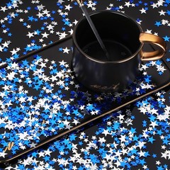 60g Star Confetti Glitter, Metallic Foil Stars, Blue, Silver, 10mm, 6mm