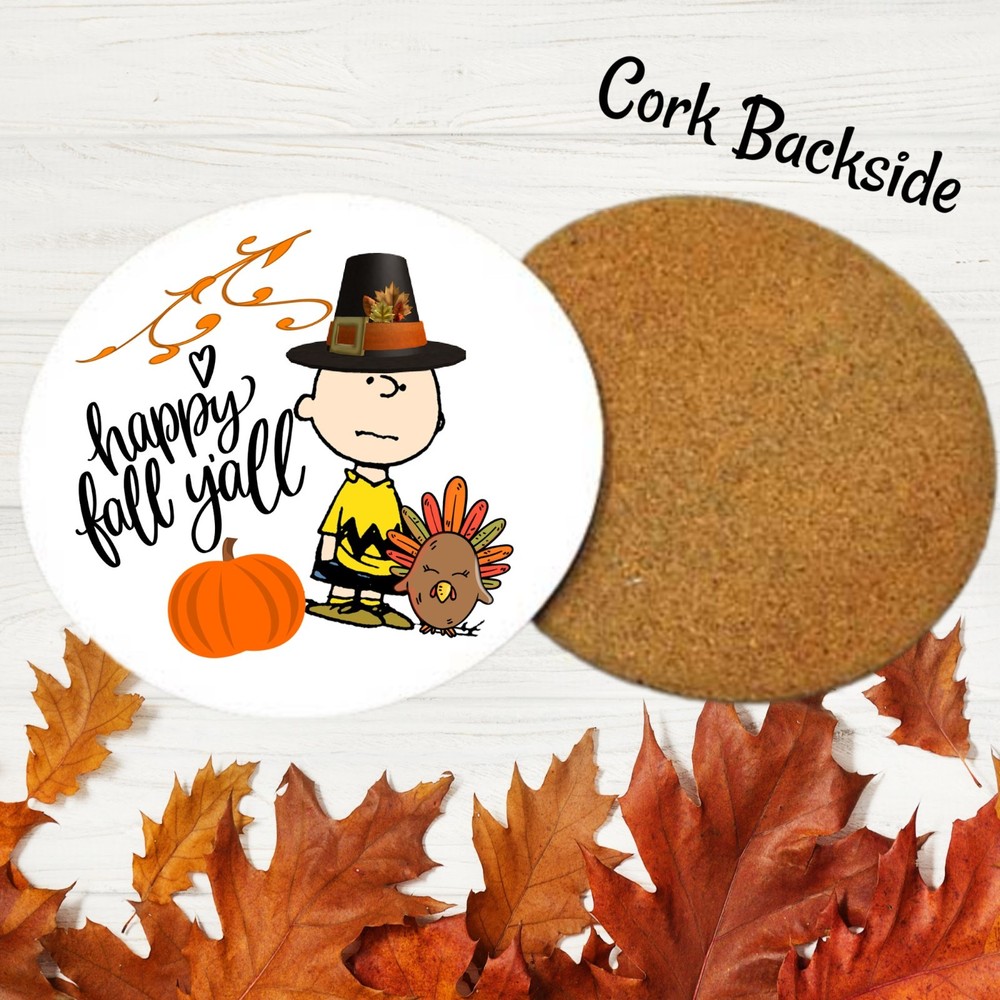 Snoopy and Charlie Brown Thanksgiving Coasters-Fall Thankful Coasters Set of 4