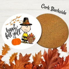 Snoopy and Charlie Brown Thanksgiving Coasters-Fall Thankful Coasters Set of 4