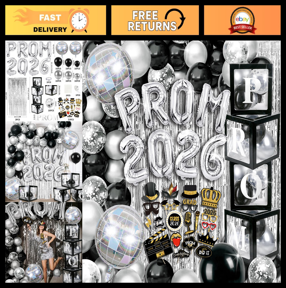 Graduation Prom 2026 Decorations – Balloon Garland, Foil Fringe, Disco Ball Prop