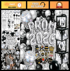 Graduation Prom 2026 Decorations – Balloon Garland, Foil Fringe, Disco Ball Prop