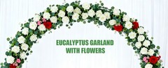 6FT Artificial Eucalyptus Garland with 14 Fake White Rose Flowers – Floral