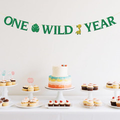 One Wild Year Banner – Jungle Wild Safair Animal Giraffe One Year Old Birthday P