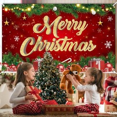 Large Merry Christmas Banner 72×44 Inch Christmas Backdrop For Christmas Party D