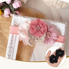 12Pcs 2″ Chiffon Flowers with Rhinestone Pearl Sewing Fabric Flowers, Black