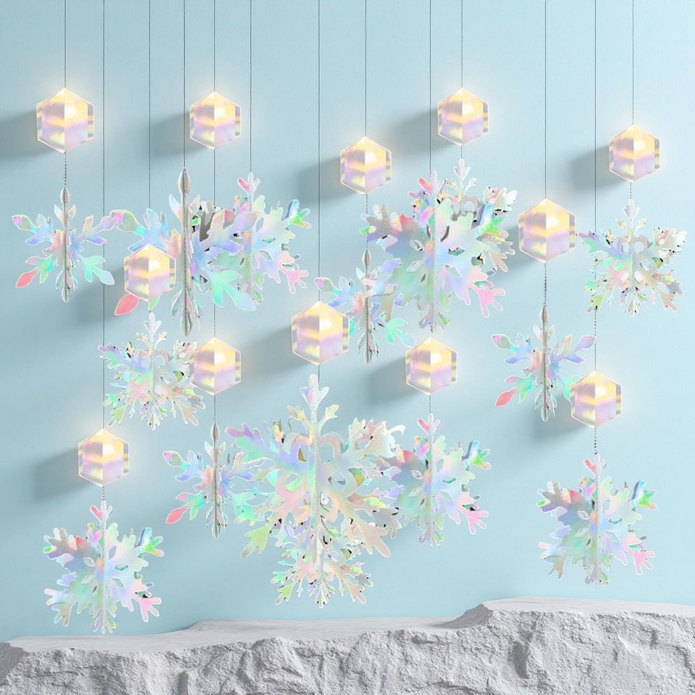 Christmas Hanging Snowflakes Decorations, Hanging Iridescent Snow Flakes for …