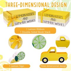 5 PCS Lemon Tiered Tray Decor, Rustic Book Stack & Truck with Lemon Wooden Si…