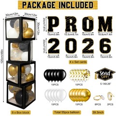 Graduation Prom Party Decorations Class of 2026, 8 Pcs Black and Gold Balloon…