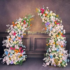 Vibrant Floral Arch Decor Colorful Rose Hydrangea Party Backdrop With Stands