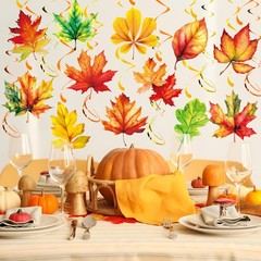 30 PCS Fall Maple Leaf Hanging Swirls Thanksgiving Ceiling Decor Streamers