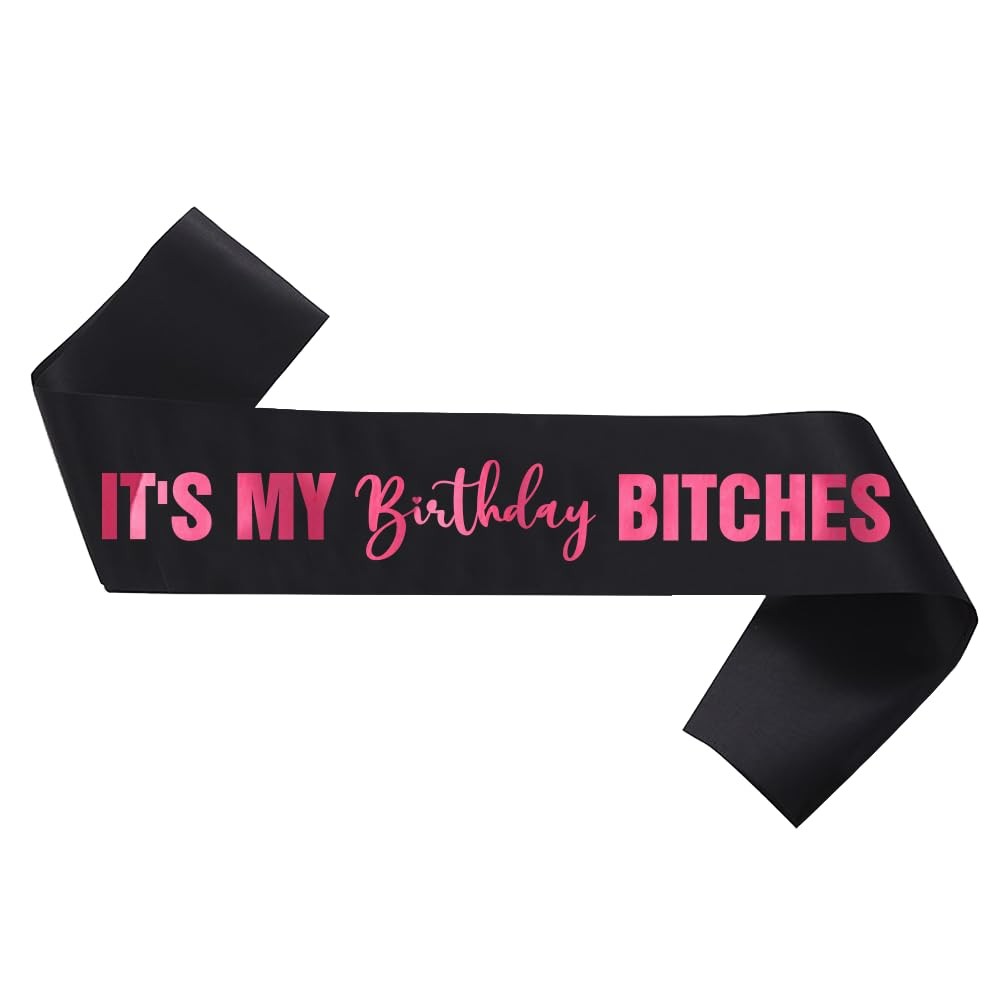 It’s My Birthday Bitches Black Satin Sash with Pink Foil for Women