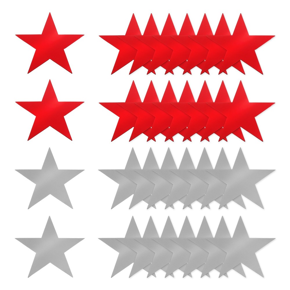 48 Pcs Stars Cutouts, 6 Inch Double Printed Paper Stars, Silver/Red
