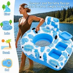 1 or 2 Person Inflatable Pool Float Adult Chair Lounger Floaties with Grab Ha…