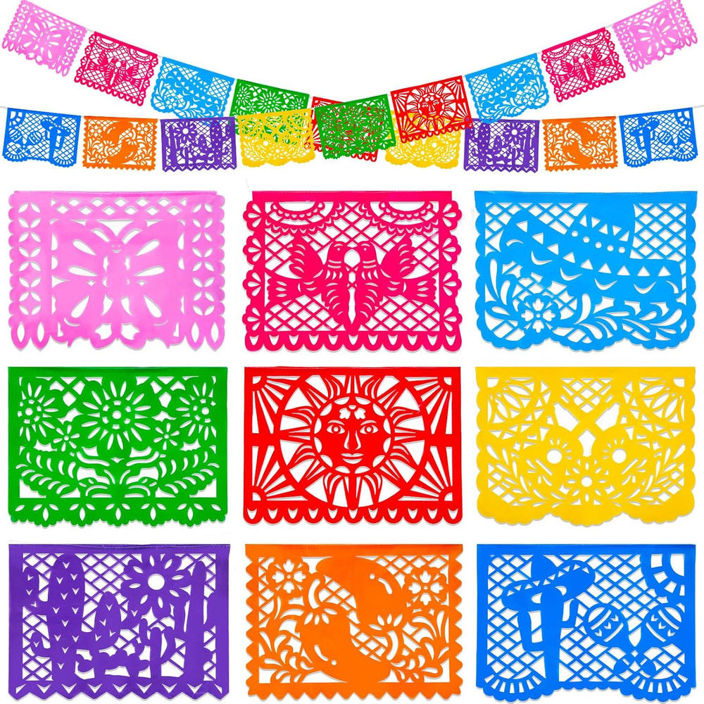 1 Pack 18 Ft Mexican Party Banner Cinco De Mayo Decoration, Plastic Papel Picado