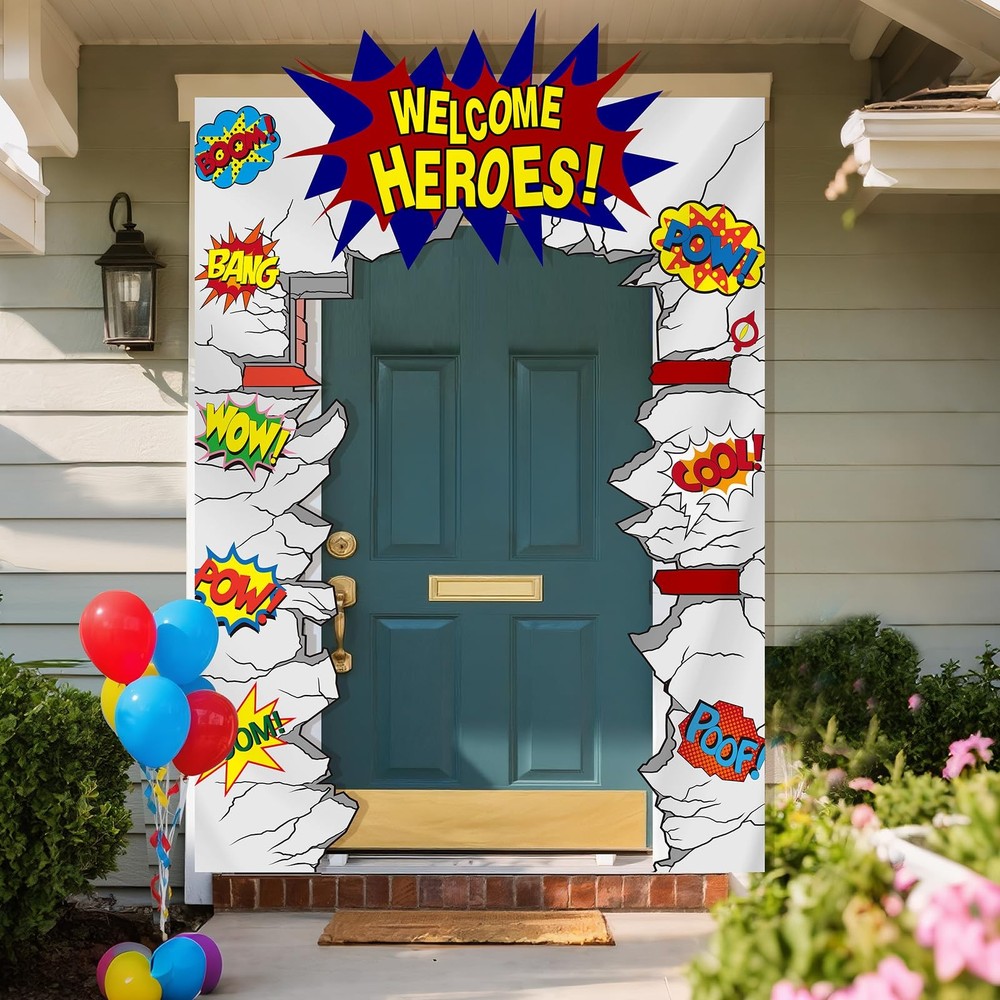 Hero Party Decorations Banner Welcome Hero Decoration Porch Banner Fun Hallow…