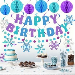 Snowflake Birthday Decorations for Girls, Glitter Happy Birthday Banner Purple