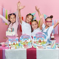 Vibrant 96-Pc Candyland Party Dinnerware – Perfect for Celebrations of 24