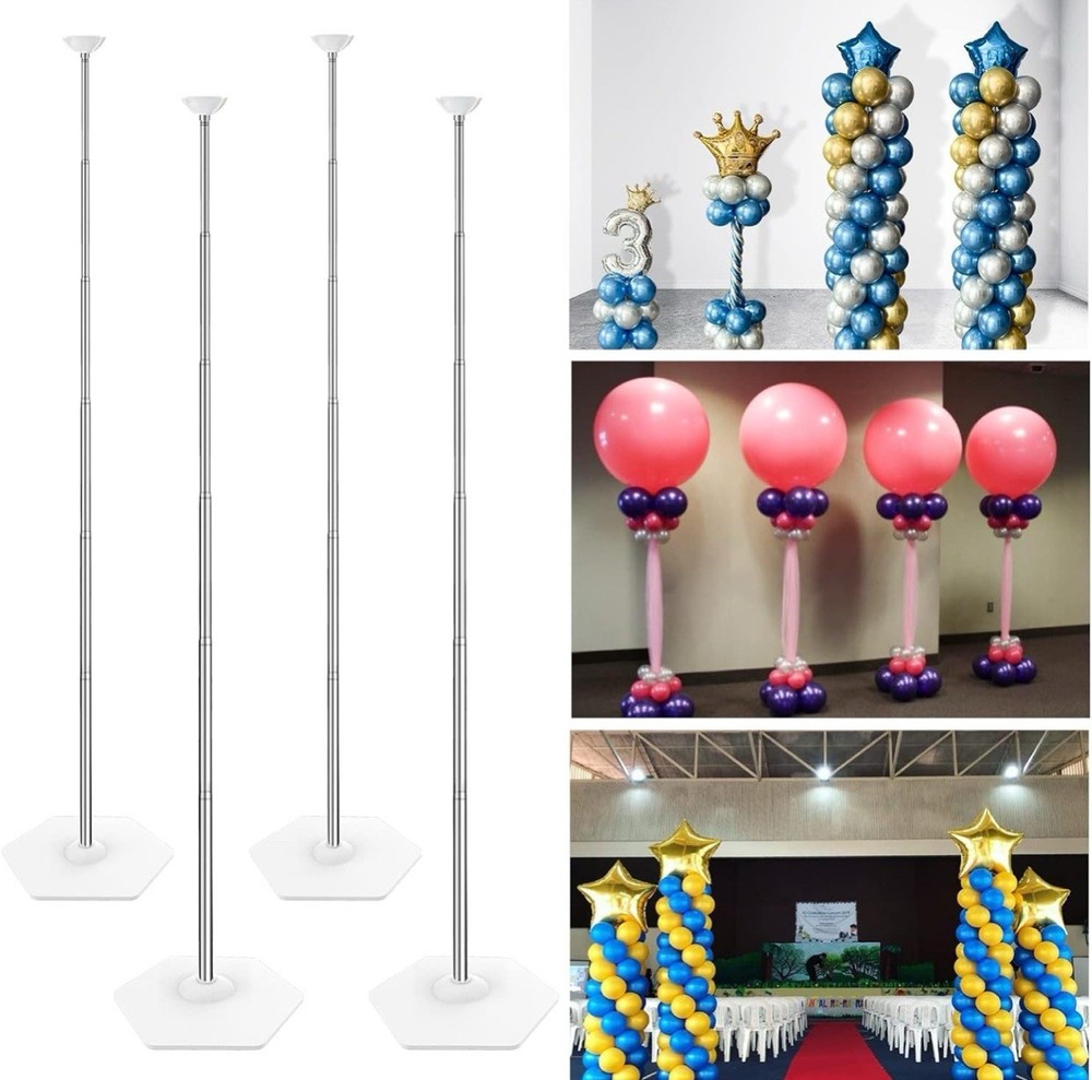 Set of 4 Balloon Column Stand Kit, 7 Ft. Height Adjustable Balloon Tower Pillars