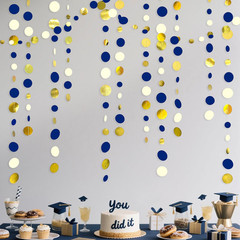 46 Ft Navy Blue and Gold Circle Dots Garland Royal Blue Hanging Paper Polka Dot