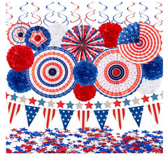 29PCS 4th of July Patriotic Decorations Set-Red/White/Blue Paper Fans USA 250