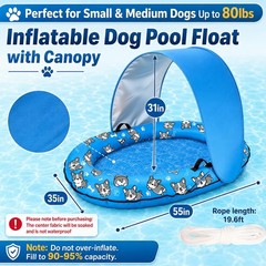 Inflatable Dog Pool Float with Sunshade Canopy and Rope, Floating Puppy Raft …