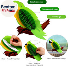 10 Pieces Tropical Birds Honeycomb Paper Cutouts, Parrot Honeycomb, Hawaiian Sum