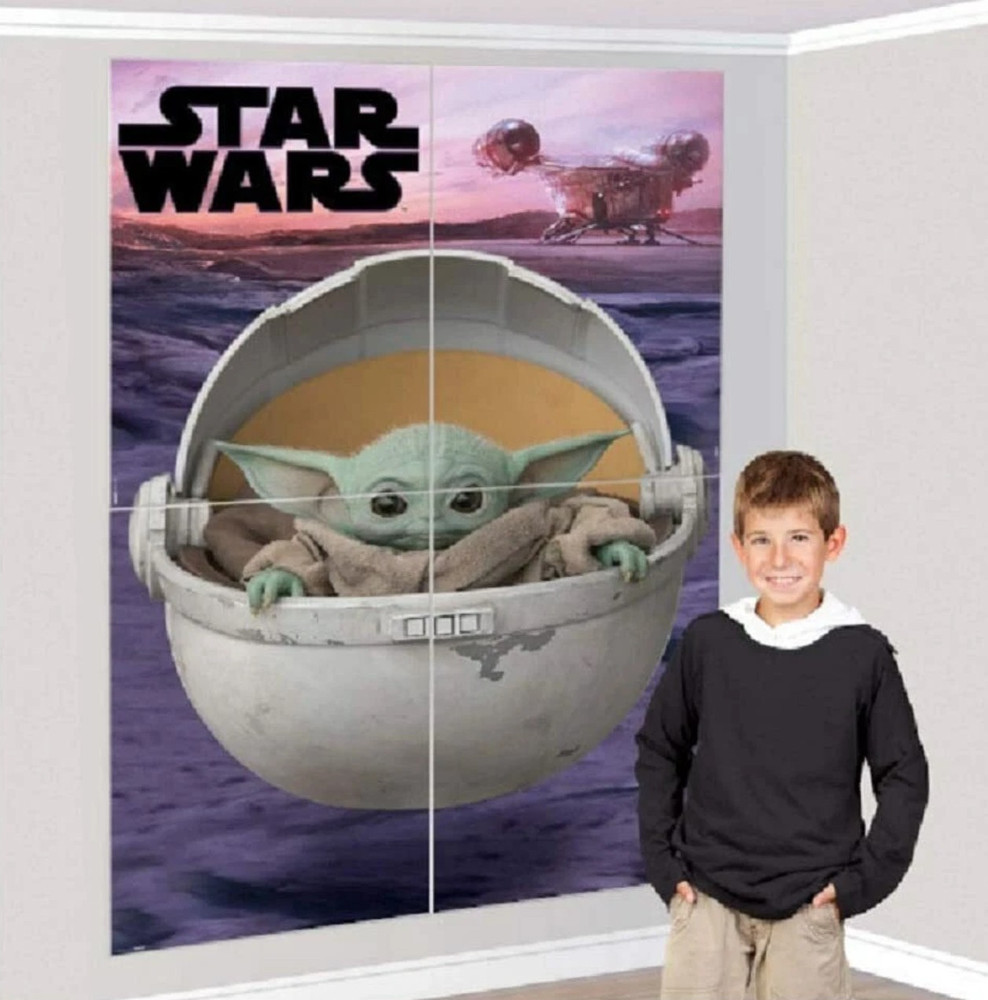BABY YODA 6′ WALL DECOR KIT Photo Backdrop 4pc. STAR WARS MANDALORIAN THE CHILD