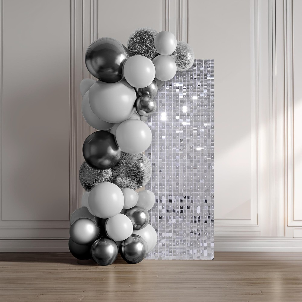 12 Pcs Silver Shimmer Wall Backdrop Panels Square Sequin Party Decoration 3×4 Ft