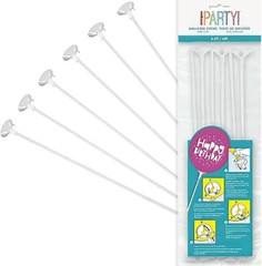 12-Inch White Balloon Sticks with Cups (6 Count) Party Supplies