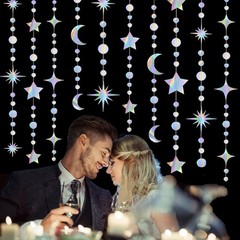 4 Pack Multi Iridescent Party Garland Star&Moon Holographic
