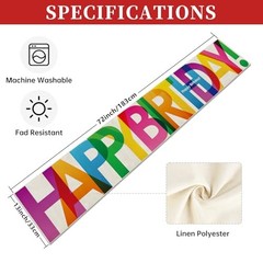 Happy Birthday Table Runner 13×72 Inch Polyester Linen Table Colorful