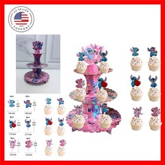 3 Sturdy Tier Pink Stitch Aloha Luau Theme Cupcake Stand Holder with 24 pcs o…
