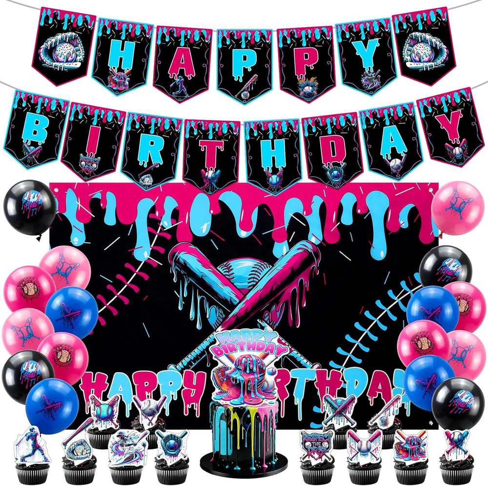 SmoothNovelty 31 Pcs Ice Cream Drip Baseball Birthday Party Decorations Set Base