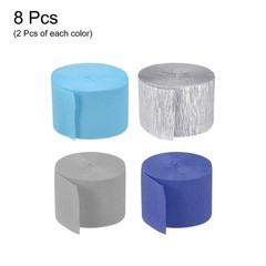 Crepe Paper 2 Inch x 27 Ft, Light Blue, Gray, Slate Gray, Silver, Pack of 8