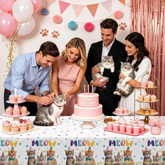 4 Pack Cat Party Tablecloths, Cat Birthday Party Decorations | 51 X 86 Inch
