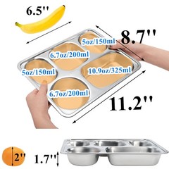 Tebery 3 Pack Stainless Steel Rectangular Divided Plates Tray, Large, Silver