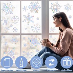 216pcs Christmas Snowflake Window Clings for Glass Windows Iridescent