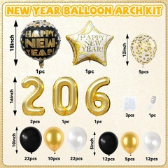 Happy New Year Balloon Arch, Black White and Gold Balloon Garland Kit with Ne…