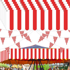 12 Pcs Carnival Circus Tent Party Decorations Red White Striped Hanging Banner w