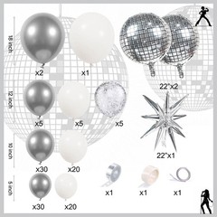 Disco Party Balloon Garland Arch Kit 134 Pcs Metallic Silver Matte White Conf…