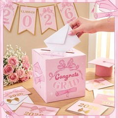 Vibrant Pink Bow Graduation Card Box – Perfect for 2026 Graduates