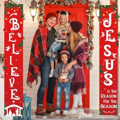 Christmas Front Porch Banner Winter Religious Nativity Scene Sign Holiday Han…