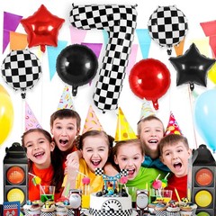 Checkered Number 7 Balloon, 40 Inch Large Foil Race Car Number Balloons, Big …
