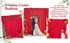 8x10FT Red Backdrop Curtains for Wedding Parties, Wrinkle Polyester Photo