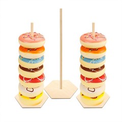 6Pcs Wood Donut Display Stand Khaki Color for Wedding Bridal Shower Decor